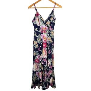 Love Squared Floral Maxi Dress‎ Navy Pink V Neck Sleeveless Party Wedding S